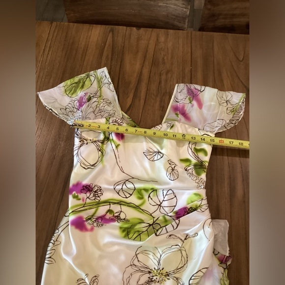 Mikael aghal romantic abstract garden silk cocktail flutter Sleeve Mini dress - Picture 5 of 14